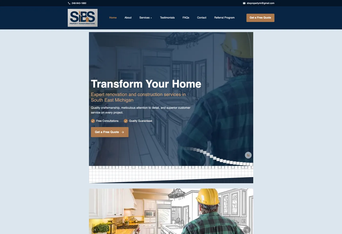 SBS Property Transformations website after the redesign
